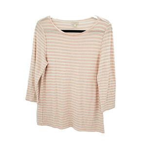 Talbots Medium Striped Sequin Sweater Womens Peach White 3/4 Sleeve Rayon Blend